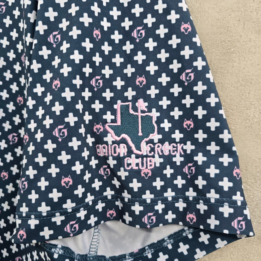 Greyson Golf Mens Polo Medium Blue Pink Wolf Print Onion Creek Club Golf Shirt - Picture 5 of 8